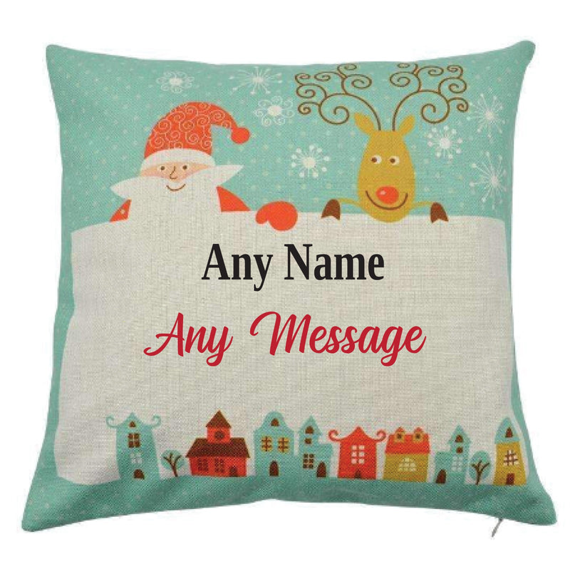 Personalised Kids Christmas Cushion – Custom Name & Message – Santa & Reindeer Print – Christmas Gift, Nursery Decor, Holiday Bedroom Decoration, Festive Sofa Pillow Cover
