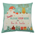 Personalised Kids Christmas Cushion – Santa Please Stop Here – Custom Name Pillow – Festive Santa & Reindeer Print – Holiday Nursery Decor, Christmas Eve Gift