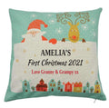 Personalised Kids Christmas Cushion – Custom Name & Message – Santa & Reindeer Print Pillow with Stars – Baby’s First Christmas Gift, Nursery Decor, Festive Sofa Cushion Cover