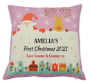 Personalised Kids Christmas Cushion – Custom Name & Message – Santa & Reindeer Print Pillow with Stars – Baby’s First Christmas Gift, Nursery Decor, Festive Sofa Cushion Cover