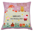Personalised Kids Christmas Cushion – Custom Name & Message – Cute Festive Cartoon Pig Character – Santa & Reindeer Print – Baby’s First Christmas Pillow Cover, Nursery Holiday Decor