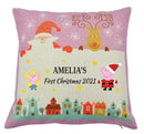 Personalised Kids Christmas Cushion – Custom Name & Message – Cute Festive Cartoon Pig Character – Santa & Reindeer Print – Baby’s First Christmas Pillow Cover, Nursery Holiday Decor
