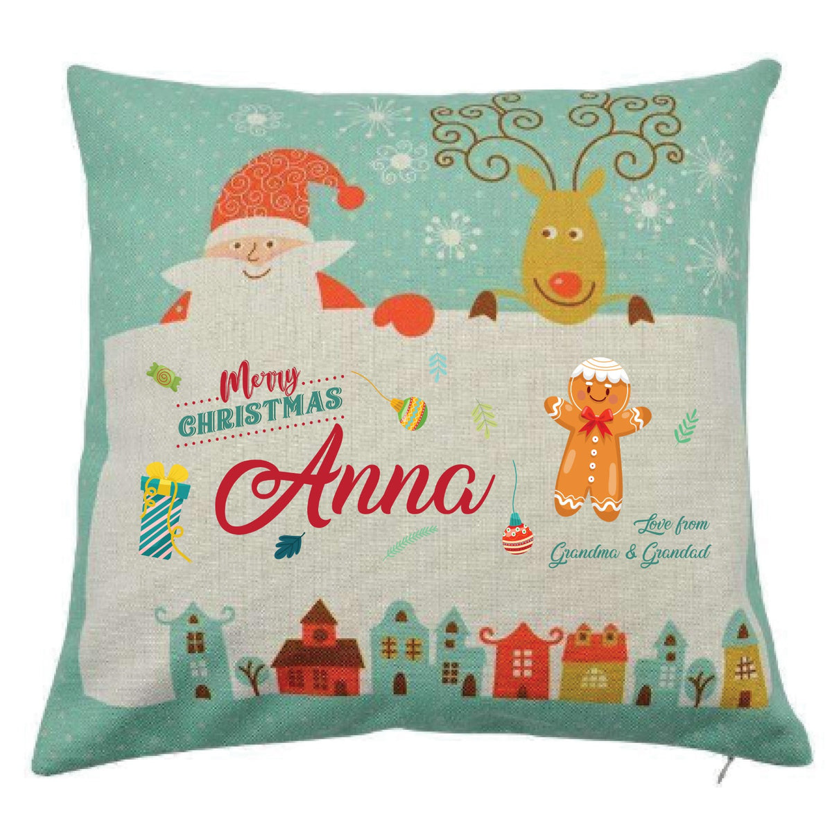 Personalized Kids Christmas Cushion – Design 1, Green