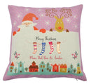 Personalised Family Christmas Cushion – Custom Names – Santa & Reindeer Print with Hanging Stockings – Festive Holiday Decor, Christmas Gift Pillow Cover