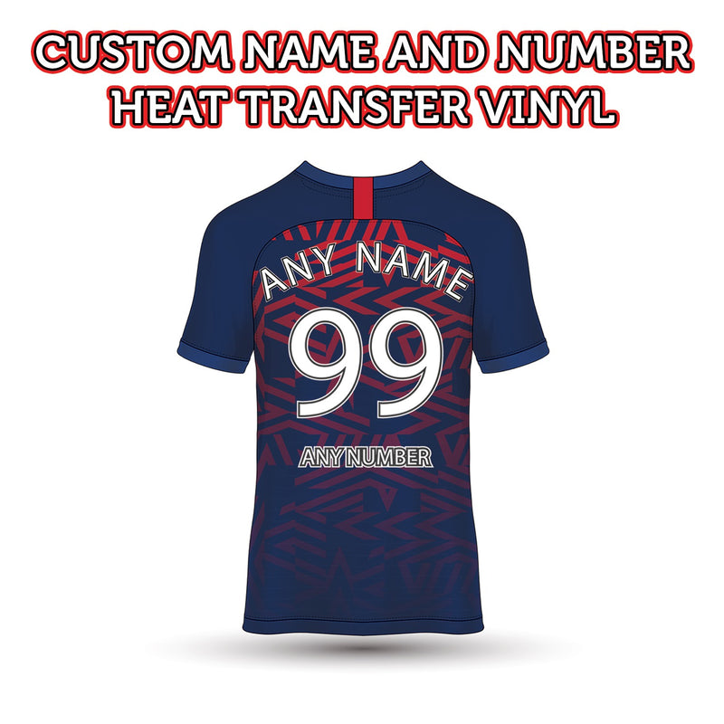Custom Name & Number T-Shirt - Personalized Sports Tee - Heat Transfer Vinyl - Add Any Name & Number - Football / Soccer Style Short Sleeve Shirt for Kids & Adults