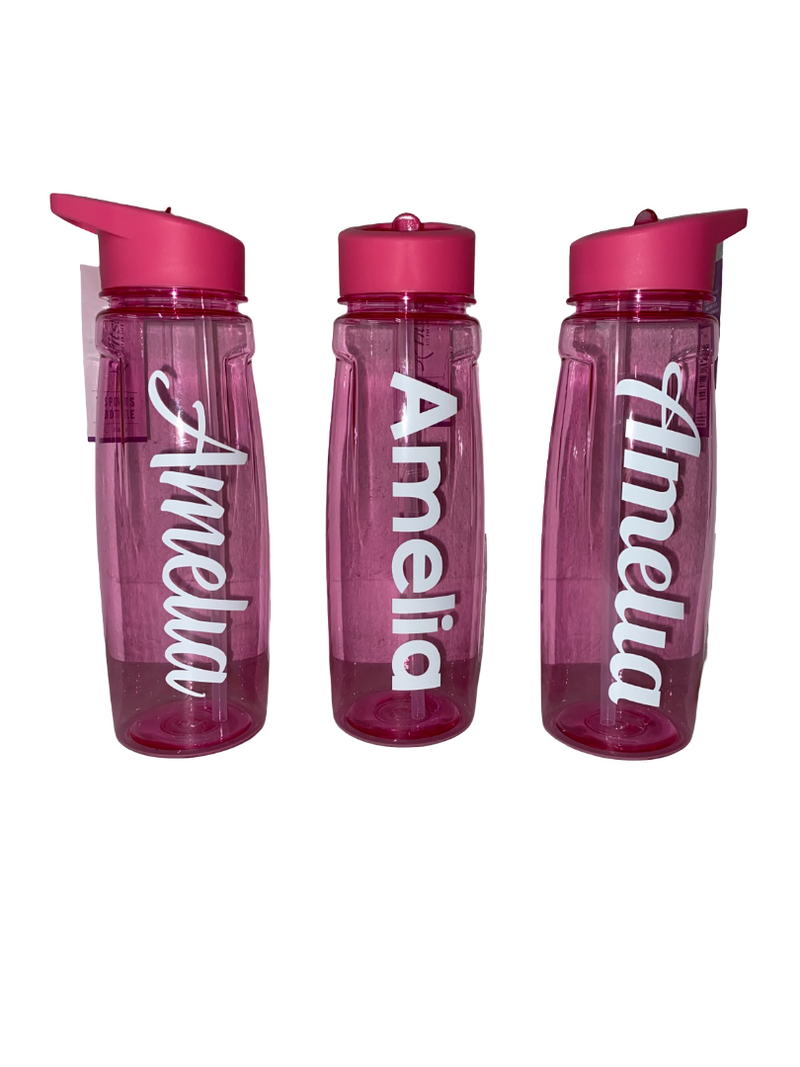 Printed Pink Football Water Bottles – Personalized Sports Bottle with Name Print – Leak-Proof Design, Flip-Top or Screw Lid – BPA-Free Hydration for Kids & Athletes