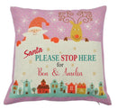Personalised Kids Christmas Cushion – Santa Please Stop Here – Custom Name Pillow – Festive Santa & Reindeer Print – Holiday Nursery Decor, Christmas Eve Gift