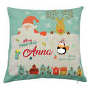 Personalized Kids Christmas Cushion – Custom Name & Message Print – Santa & Reindeer Festive Pillow with Snowy Village Design – Soft Decorative Holiday Gift