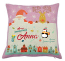 Personalized Kids Christmas Cushion – Custom Name & Message Print – Santa & Reindeer Festive Pillow with Snowy Village Design – Soft Decorative Holiday Gift