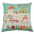 Personalized Kids Christmas Cushion – Custom Name & Message Print – Santa & Reindeer Festive Pillow with Snowy Village Design – Soft Decorative Holiday Gift
