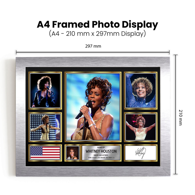 Whitney Houston Singers Framed Autographed Print - Limited Edition Autograph Fan Gift – Collectible Memorabilia Merchandise