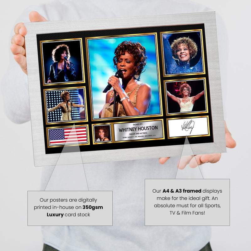 Whitney Houston Singers Framed Autographed Print - Limited Edition Autograph Fan Gift – Collectible Memorabilia Merchandise