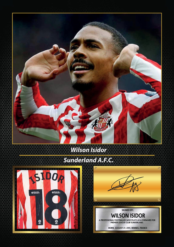 Wilson Isidor Printed Signature Football Wall Art – Framed Display with Sunderland Tribute – Collector’s Gift for Fans