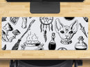 Witch Cat Gaming Mouse Mat – Extra Large 800x300mm Desk Pad – Mystical Cat & Magic Design – Non-Slip Rubber Base – Aesthetic Desk Decor for Gamers & Cat Lovers