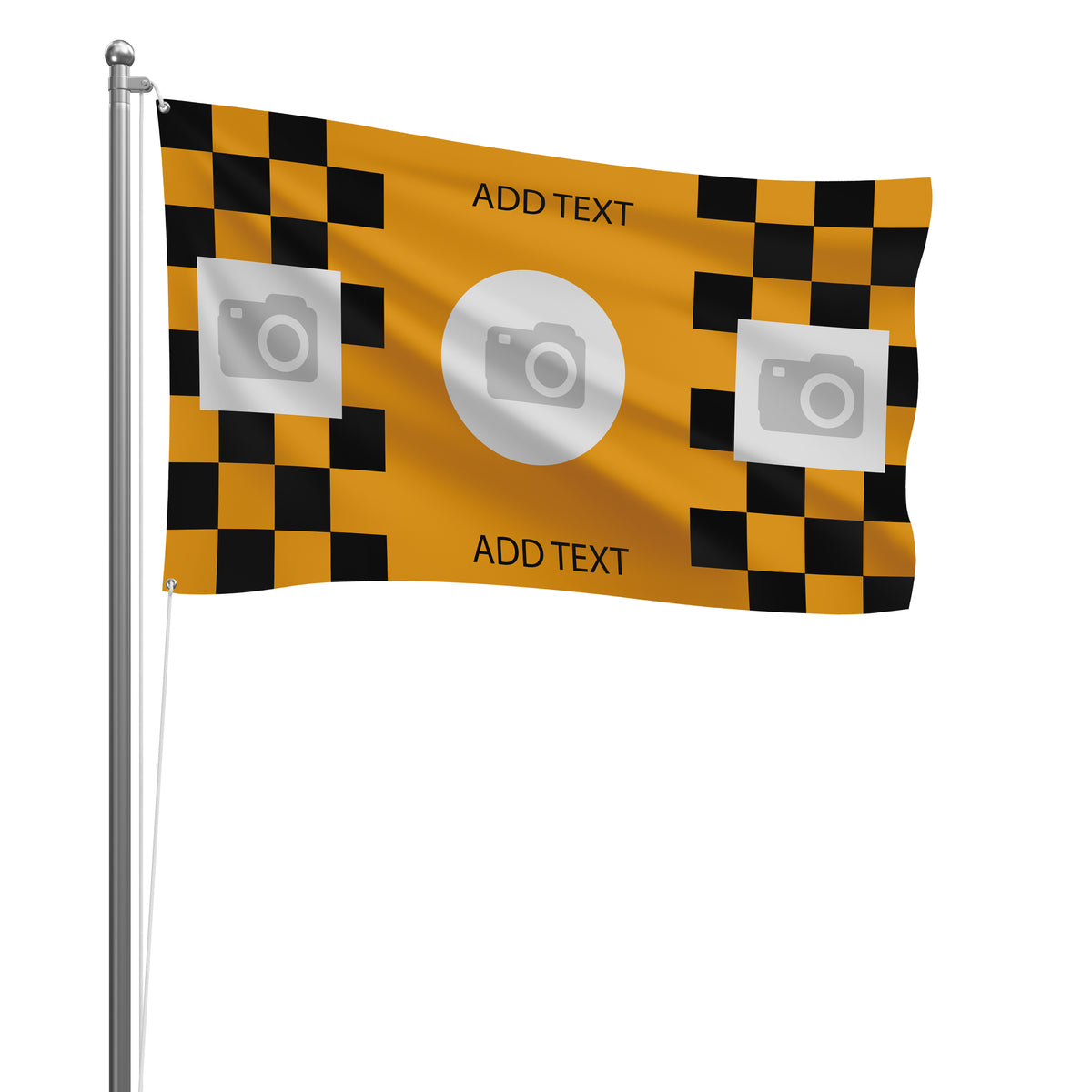 Personalised Wolves football flag design 2 in old gold and black, printed with custom wording