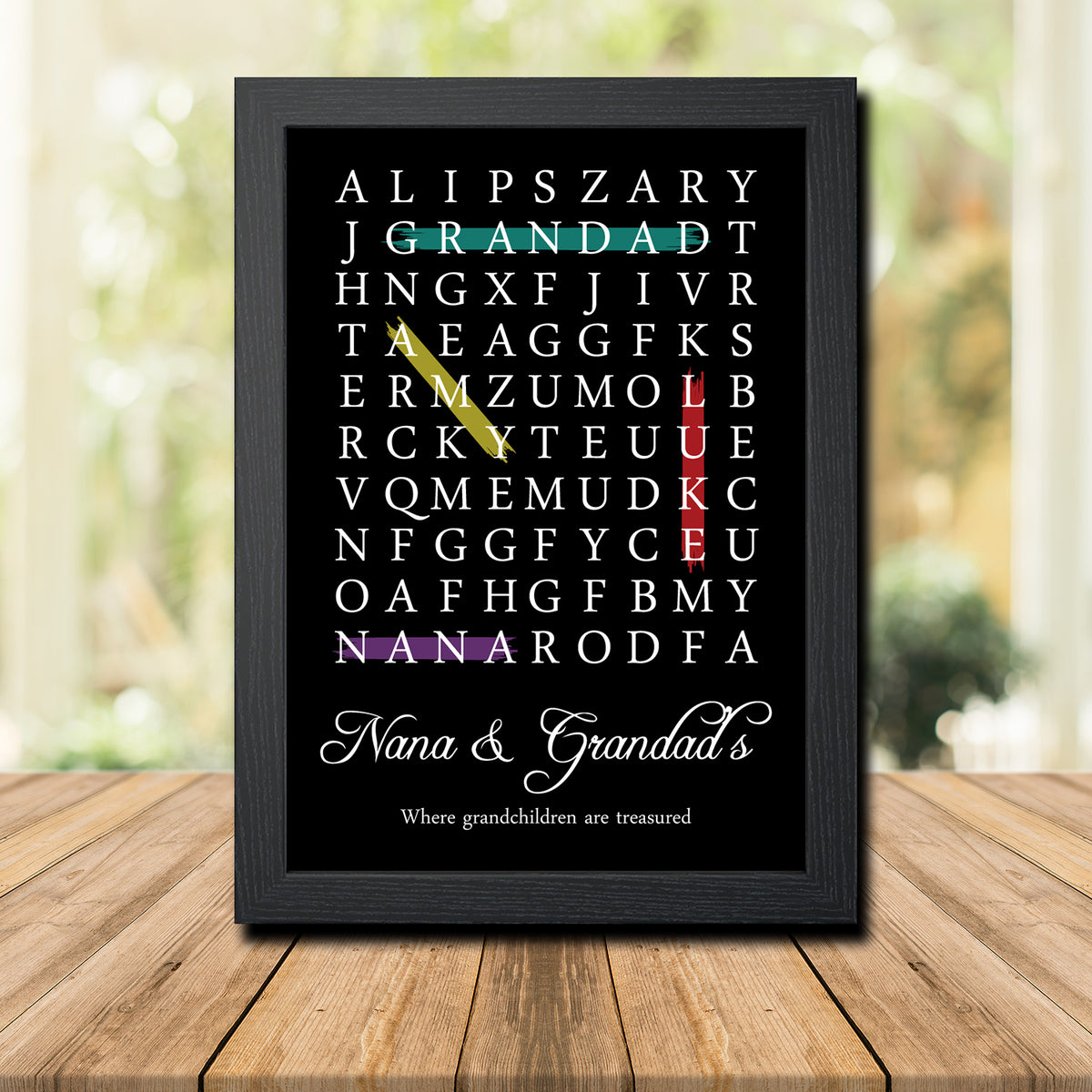NANA AND GRANDAD BLACK PERSONALISED WORD SEARCH CUSTOM WORD PUZZLE UNIQUE HIGH QUALITY DEISGN