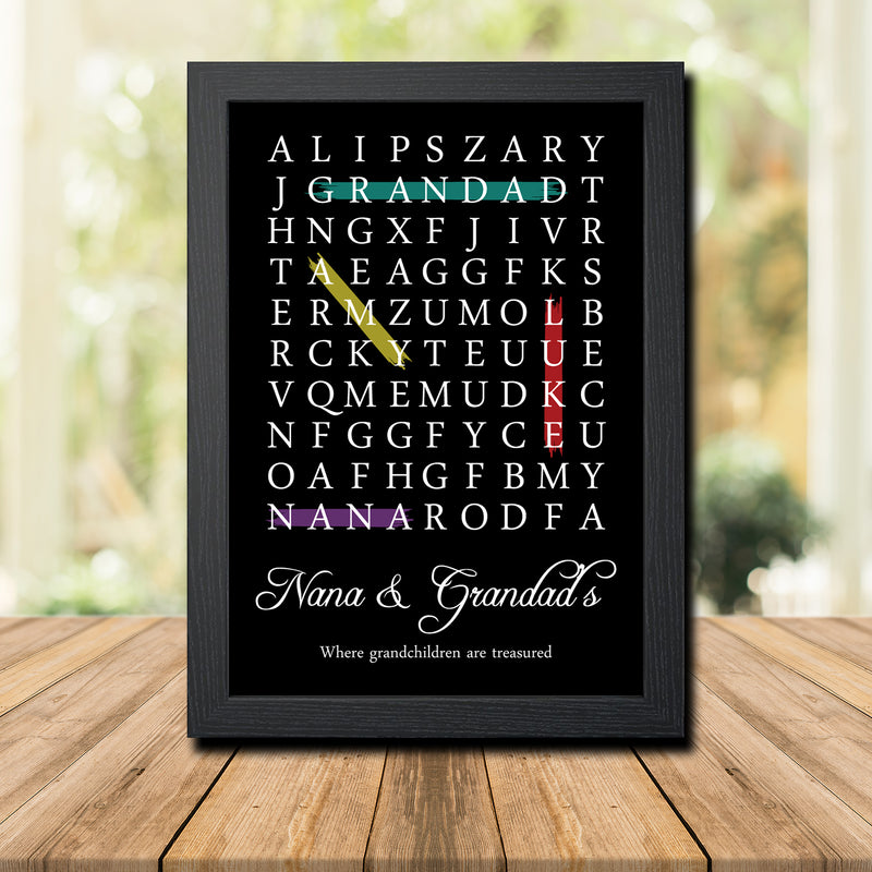 NANA AND GRANDAD BLACK PERSONALISED WORD SEARCH CUSTOM WORD PUZZLE UNIQUE HIGH QUALITY DEISGN