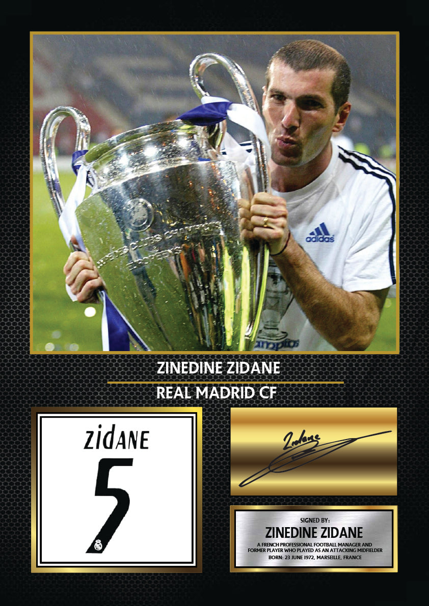 Zinedine Zidane Real Madrid Printed Signature Poster Print – Real Madrid CF Football Wall Art – Printed Soccer Wall Art – Zidane Fan Gift Decor – Zinedine Zidane Real Madrid Printed Signature Poster Print