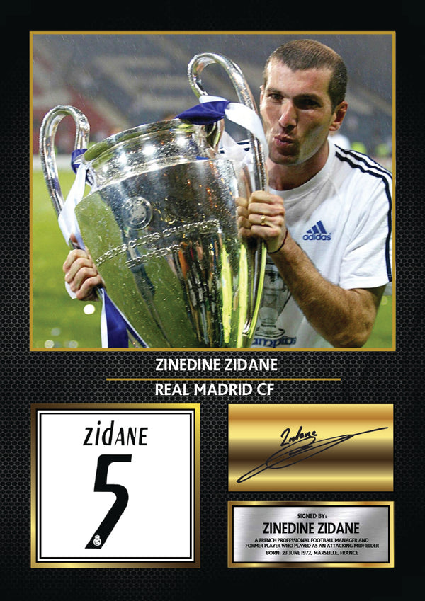 Zinedine Zidane Real Madrid Printed Signature Poster Print – Real Madrid CF Football Wall Art – Printed Soccer Wall Art – Zidane Fan Gift Decor