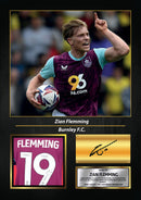 Zian Flemming Printed Signed Poster – Burnley FC Midfielder Tribute Wall Art with Jersey & Bio Plaque – Premier League Football Memorabilia for Fans & Collectors