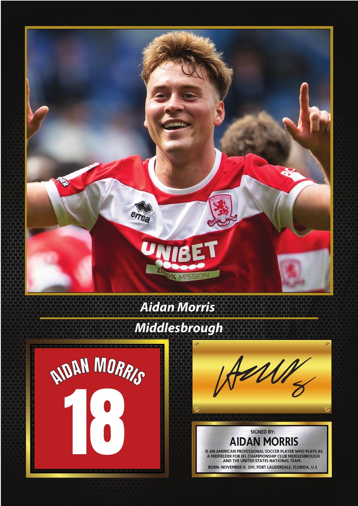 Aidan Morris Middlesbrough FC Poster Print – Football Wall Art Perfect Gift for Football Fans – Aidan Morris Middlesbrough FC Poster Print