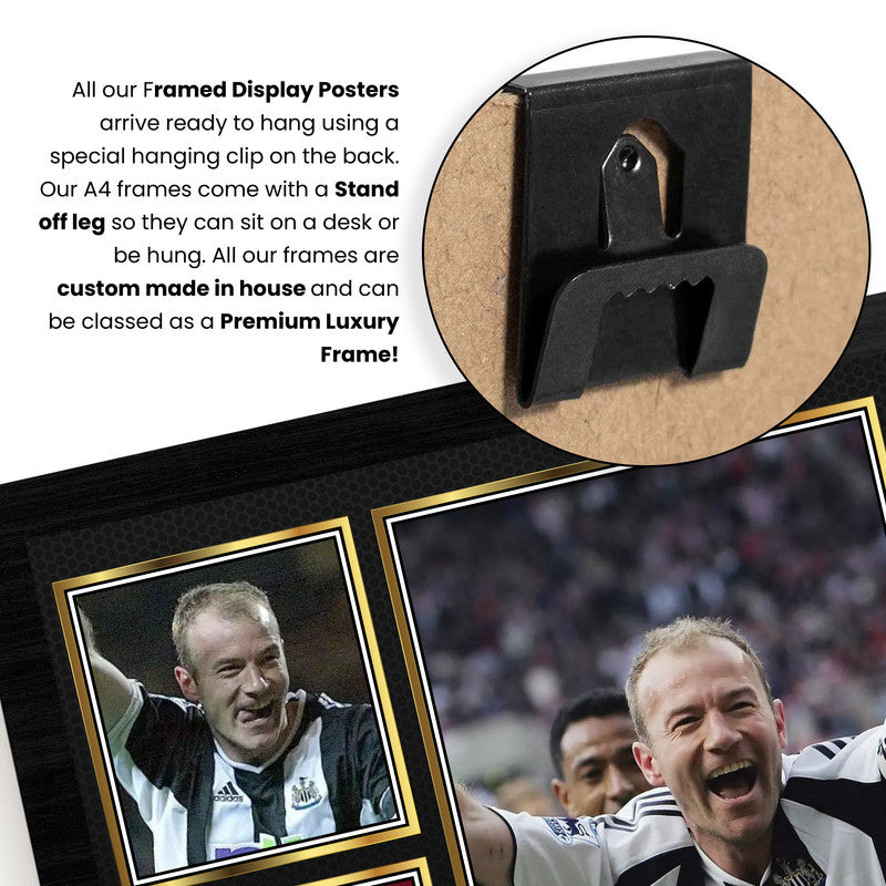 Alan Shearer Signed Autographed Poster Print – Landscape Collage with Photos, Plaque & British Flag – Framed Football Memorabilia– Gift for Fans & Collectors