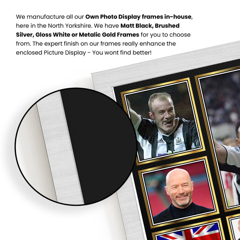 Alan Shearer Signed Autographed Poster Print – Landscape Collage with Photos, Plaque & British Flag – Framed Football Memorabilia– Gift for Fans & Collectors
