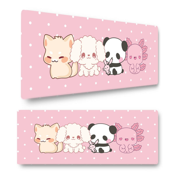 Kawaii Friends Gaming Mouse Mat – Extra Large 800x300mm Desk Pad – Adorable Japanese-Inspired Cute Animal Characters – Non-Slip Rubber Base