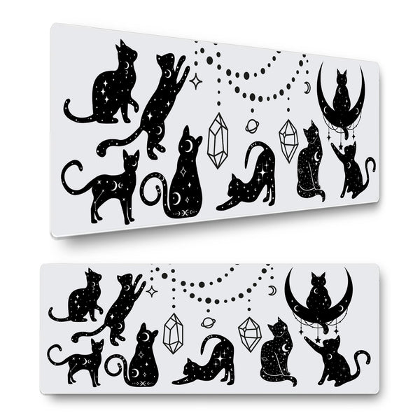 Star Cats Gaming Mouse Mat – Extra Large 800x300mm Desk Pad – Cosmic Galaxy Cat Aesthetic Mousepad for Gamers & Cat Lovers – Anti-Slip Rubber Base
