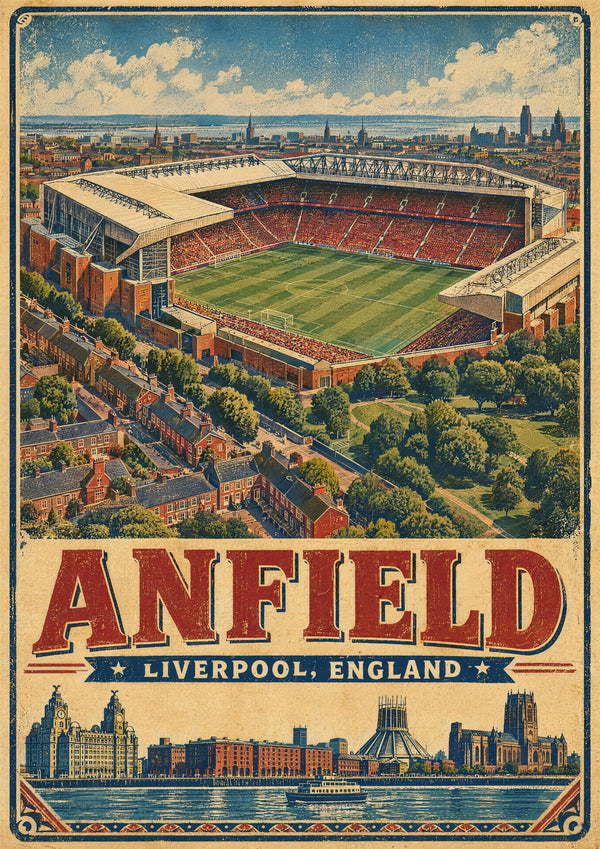 Anfield Stadium vintage travel poster print