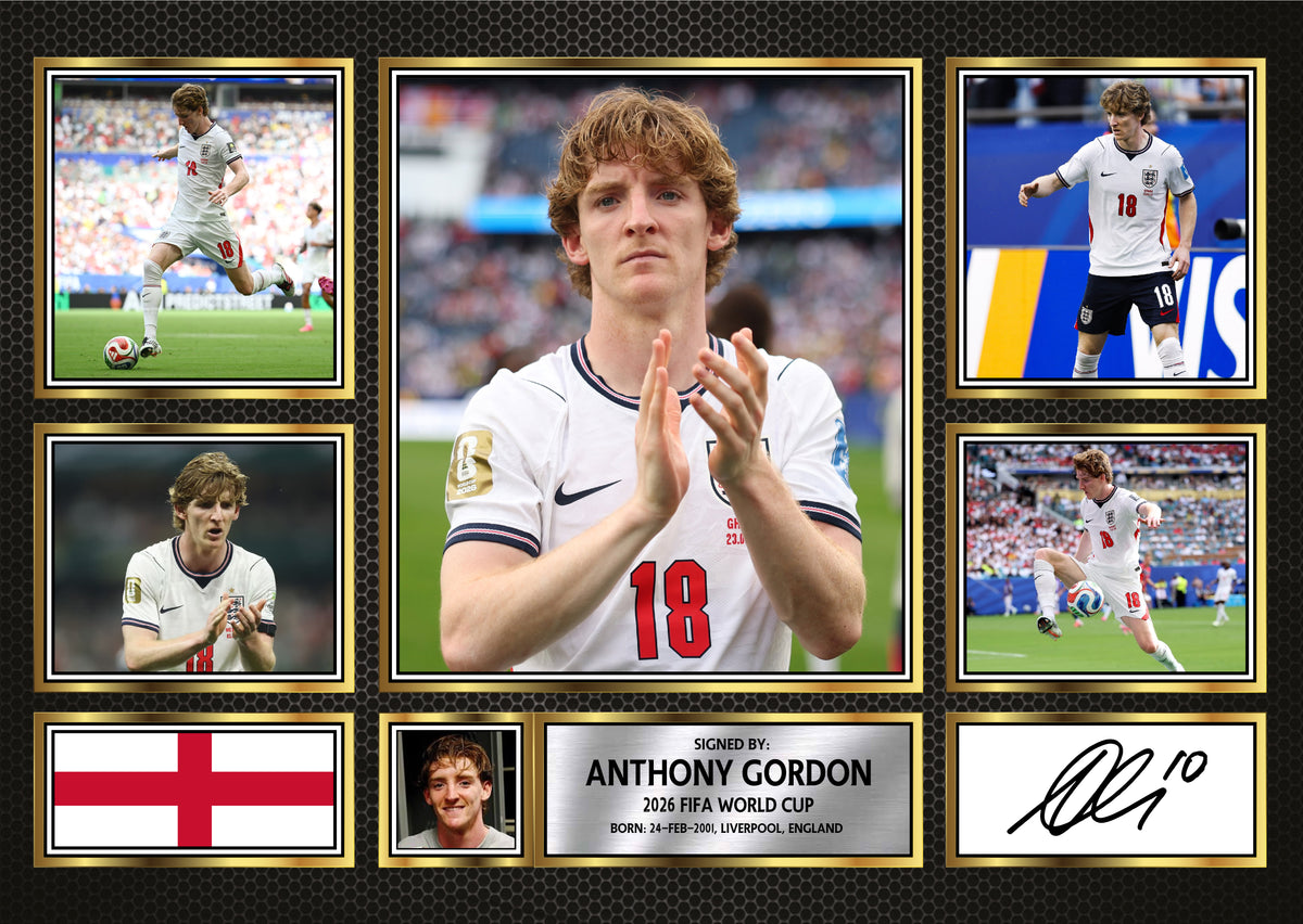 Anthony Gordon England Football Poster Print – 2026 World Cup Signature Style Landscape Wall Art– England Soccer Fan Gift – Anthony Gordon England Football Poster Print