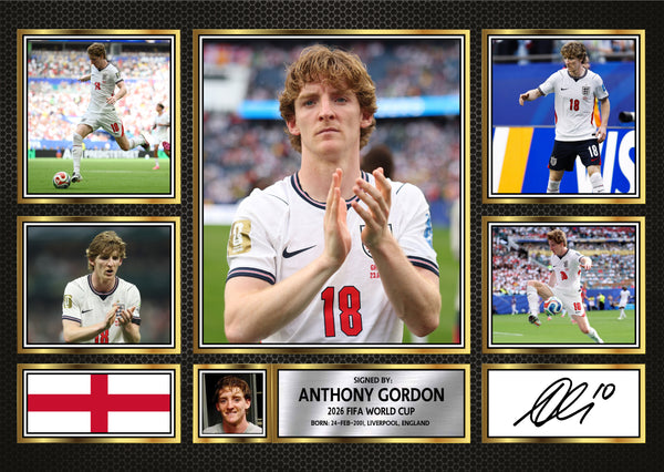 Anthony Gordon England Football Poster Print – 2026 World Cup Signature Style Landscape Wall Art– England Soccer Fan Gift