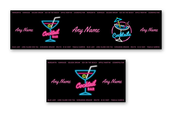 Personalised Bar Mat Runner – personalised neon cocktail bar mat – neon cocktail menu design