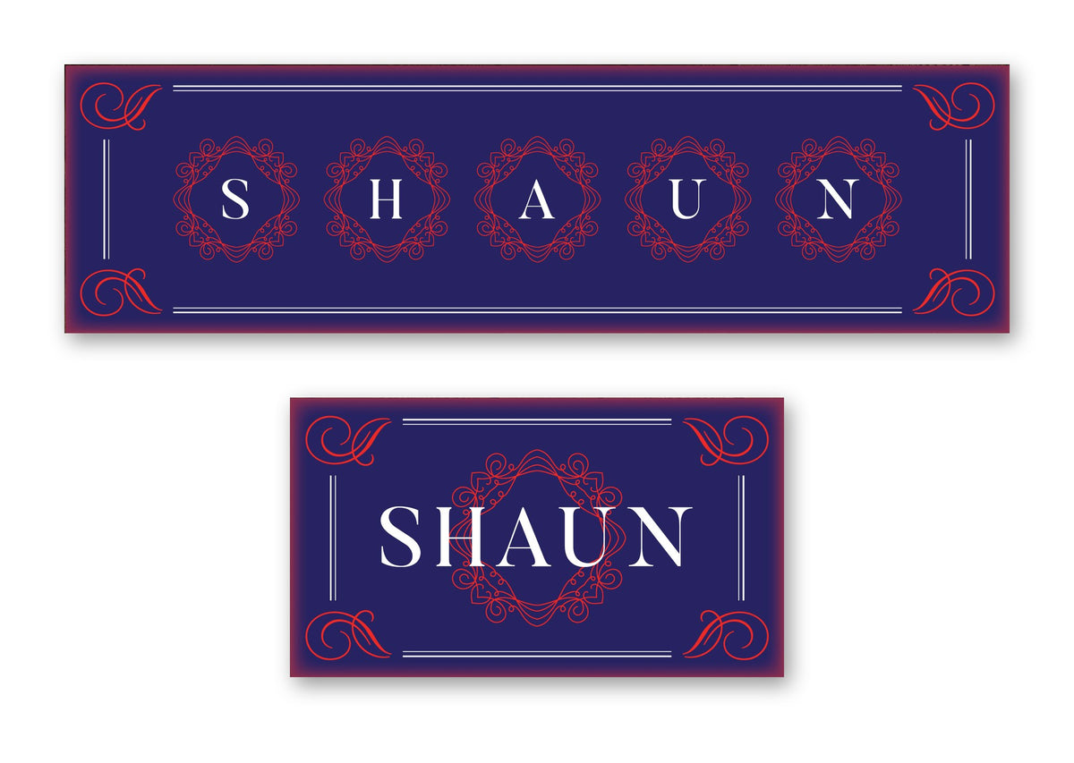 Personalised name bar mat – long runner and small mat, name medallions design