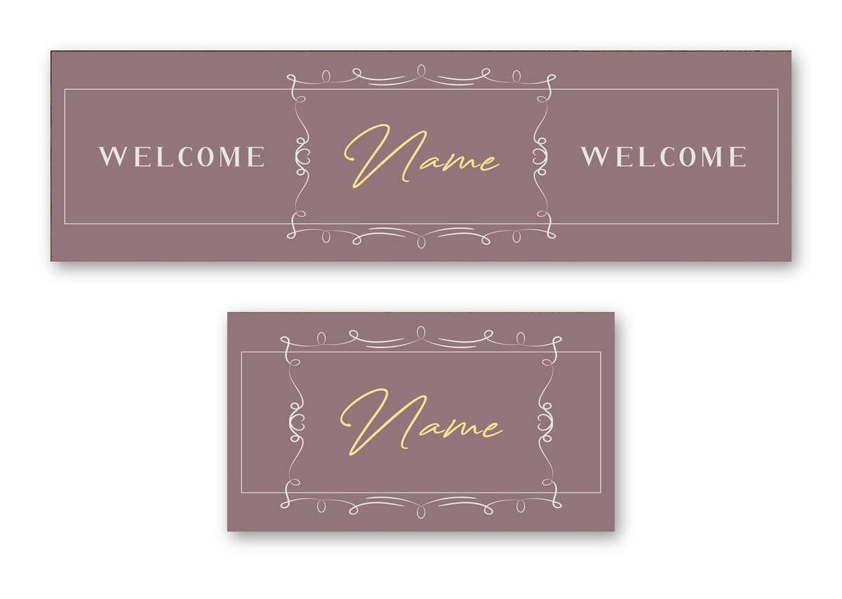 Personalised script name bar runner – long runner and small mat, blush script design