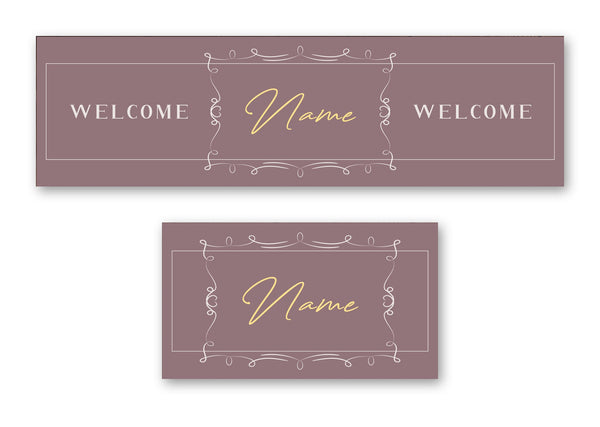 Personalised script name bar runner – long runner and small mat, blush script design