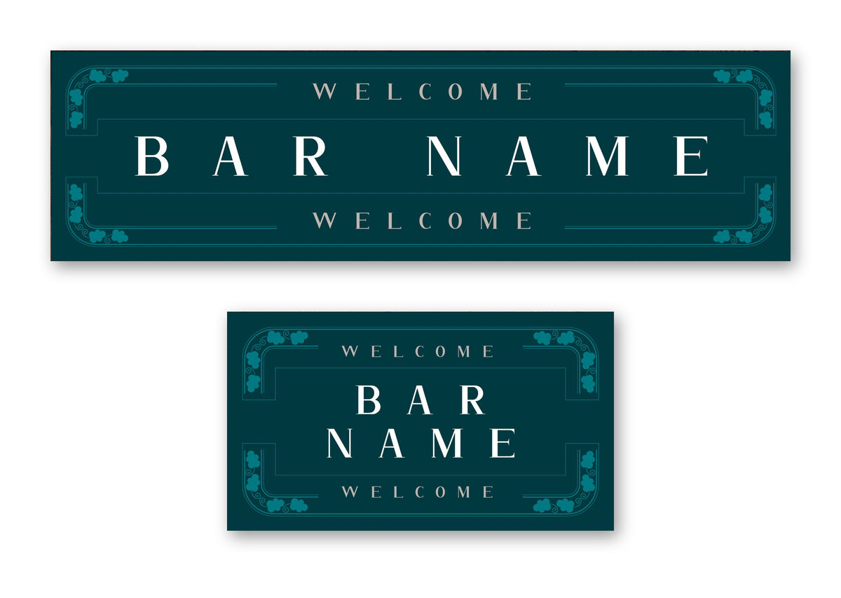 Personalised welcome bar mat – long runner and small mat, teal welcome design