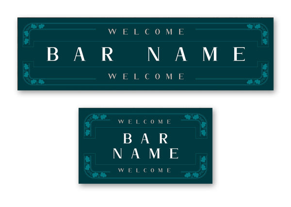 Personalised welcome bar mat – long runner and small mat, teal welcome design