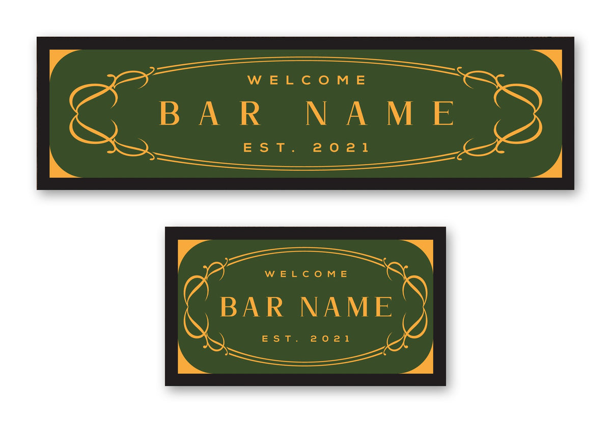 Personalised bar runner with est year – long runner and small mat, olive oval design