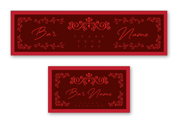 Personalised red bar runner – long runner and small mat, ruby script design