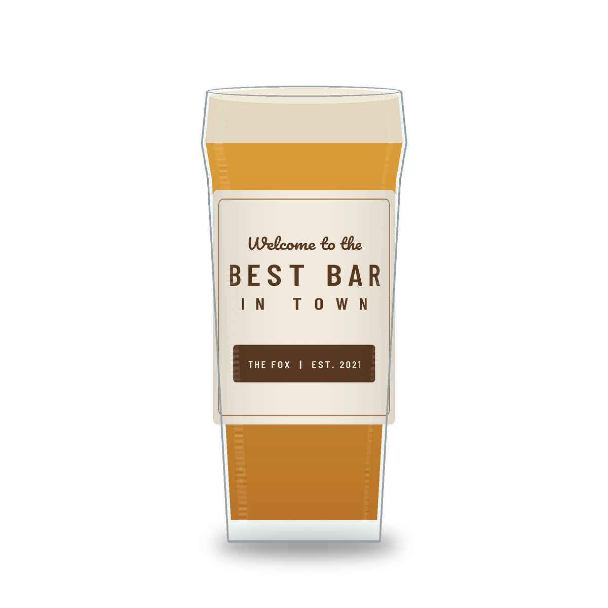 Personalised Best Bar in Town pint glass printed with the name The Fox