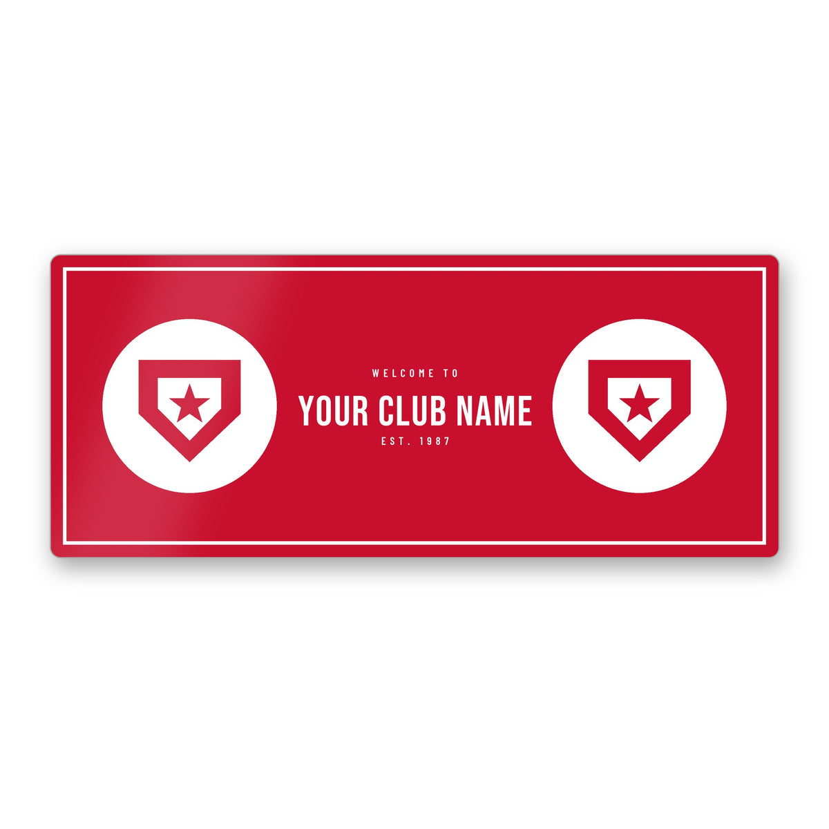 Personalised club colours bar sign in red and white team colours with a circle for your club badge