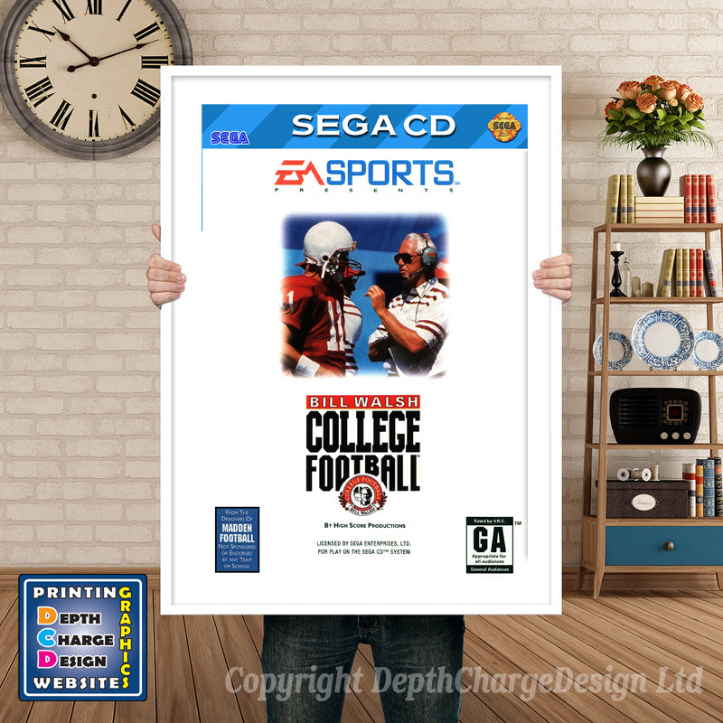 Billwalsh College Football Sega Sega Mega CD Inspired Retro Gaming Poster A4 A3 A2 Or A1 – Billwalsh College Football Sega Mega CD inspired retro gaming poster shown in a white frame