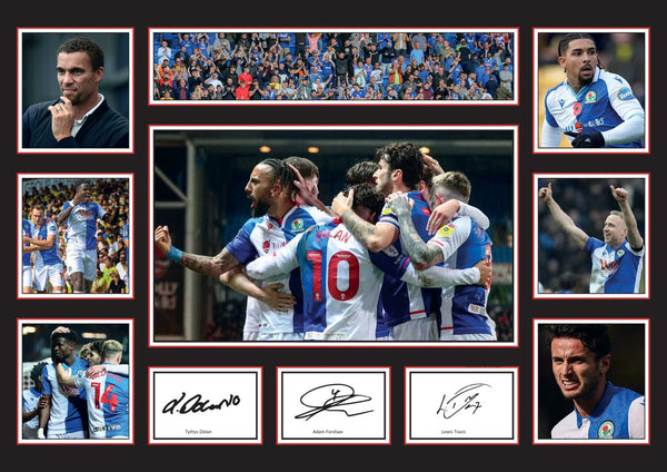 Blackburn Rovers FC Poster Print – Printed Signature Team Collage with Tyrhys Dolan, Lewis Travis & Adam Forshaw – Framed or Unframed – Gift for Football Fans