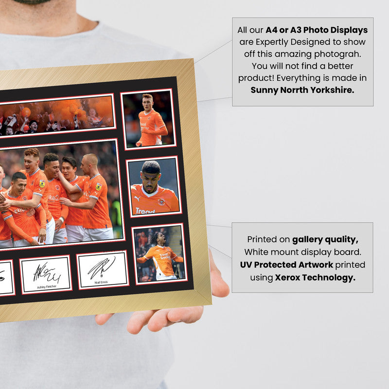 Blackpool FC Poster Print – Signed Style Collage Featuring Carey, Fletcher & Ennis  – Framed or Unframed – Gift for Football Fans