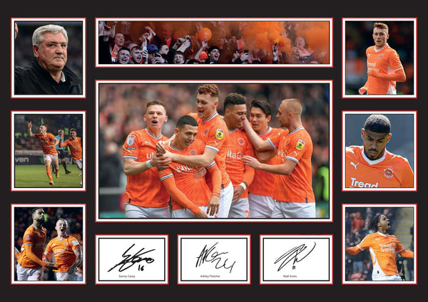 Blackpool FC Poster Print – Printed Signature Style Collage Featuring Carey, Fletcher & Ennis – Framed or Unframed – Gift for Football Fans