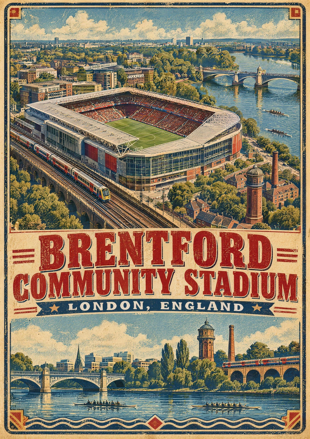 Brentford Community Stadium vintage travel poster print