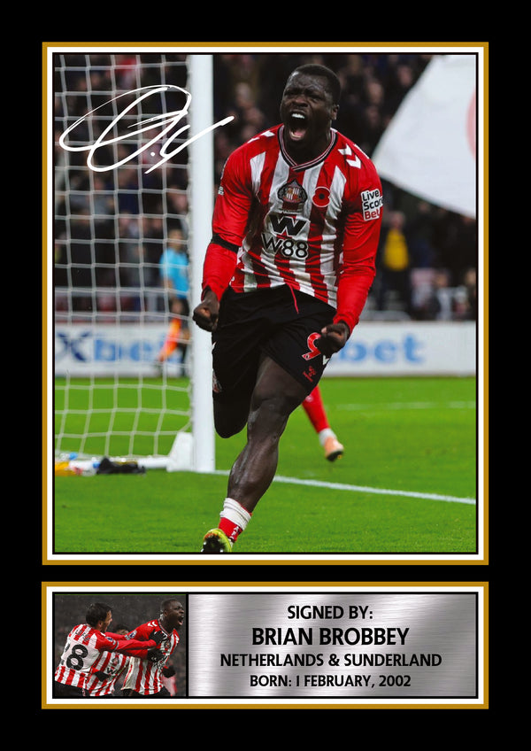 Brian Brobbey Sunderland Printed Signature Poster – Netherlands Football Star Wall Art – Soccer Wall Art Gift for Fans – Reproduction Print