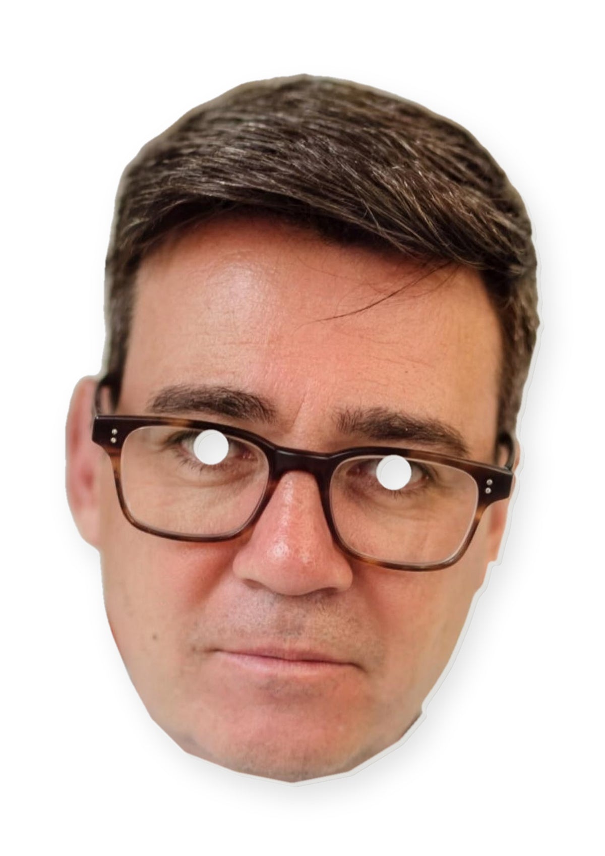 Andy Burnham celebrity face mask front with pre-cut eye holes