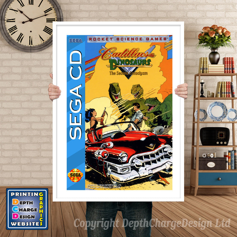 Cadillacs And Dinosaurs Sega Sega Mega CD Inspired Retro Gaming Poster A4 A3 A2 Or A1 – Cadillacs And Dinosaurs Sega Mega CD inspired retro gaming poster shown in a white frame